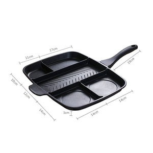 FryRoojo — Wholesale Fryer Pan Non-Stick 5 in 1 Fry Pan Divided Grill Fry Oven Meal Skillet 15" Black Drop Shipping