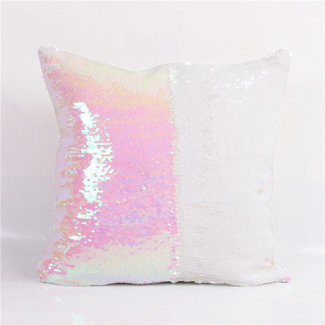 CaseTrumbo — DIY Mermaid Sequin Cushion Cover Magical Pink Throw Pillowcase 40cmX40cm Color Changing Reversible Pillow Case